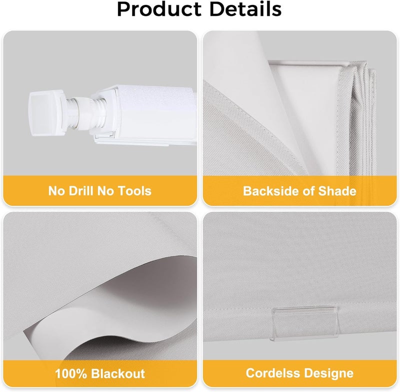 HOMEDEMO No Drill No Tools Cordless Roman Shades for Window,Room Darkening Easy Install Linen Fabric Blackout Roll Up Roman Blinds Window Blinds Inside Mount 36" W x 60" H Grayish White - Image 5